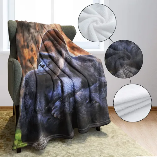 Vista 5 de HommomH Gorilla - Manta de forro polar suave y esponjoso con diseño de animales salvajes, 40 x 50 pulgadas, color negro