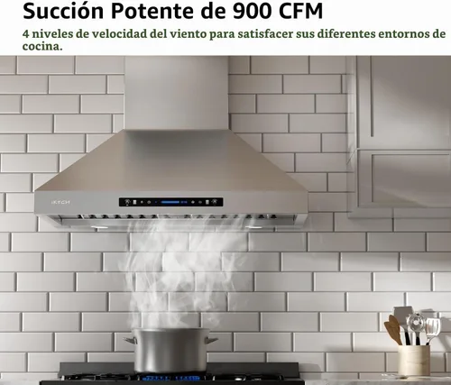 Vista 7 de IKTCH Campana extractora de montaje en pared de 30 pulgadas 900 CFM convertible, ventilación de chimenea de cocina de acero inoxidable con sensor