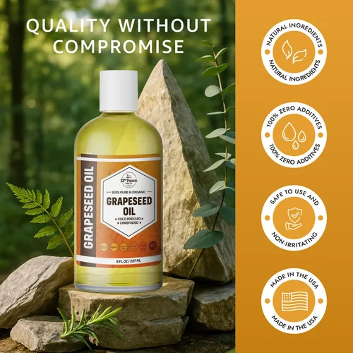 Vista 6 de Aceite orgánico de uva (8 onzas) prensado en frío sin refinar 100% puro natural, sin OMG Disponible a granel Aceites portadores para piel