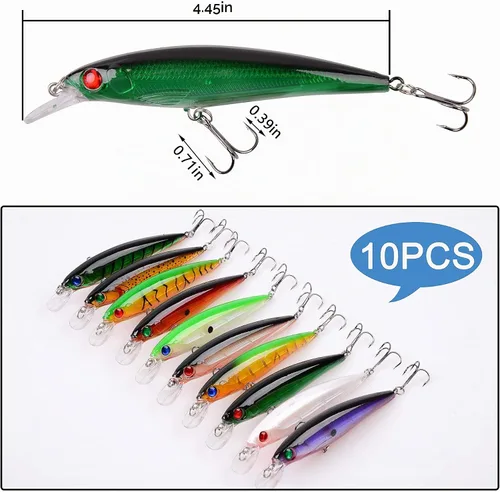 Vista 5 de Kit de señuelos de pesca, juego de cebos duros, pececillos, cebos de baño, lápiz de pesca artificial, kit de cebo de pesca para lubina, trucha