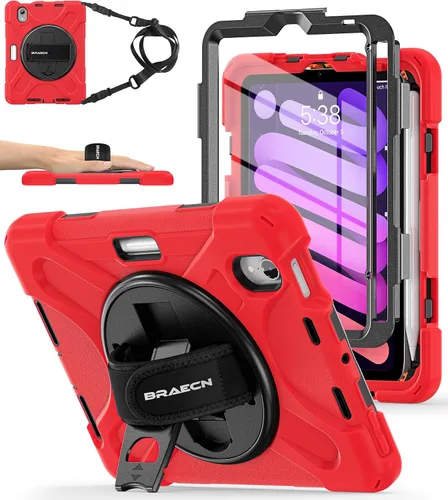 Vista 15 de BRAECNstock para Apple iPad mini 5/4 Funda 2019/2015 19,9 cm, Funda Protectora a Prueba de Golpes con Soporte para Lápices, Correa Giratoria