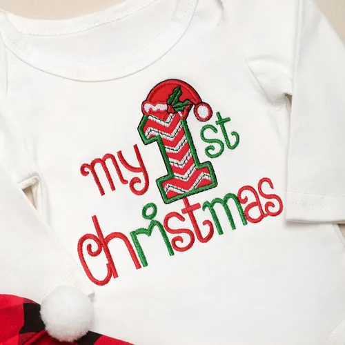 Vista 5 de Conjunto de 4 piezas de ropa de Navidad para bebé, niña y niño, mi primera Navidad, 0-18 meses