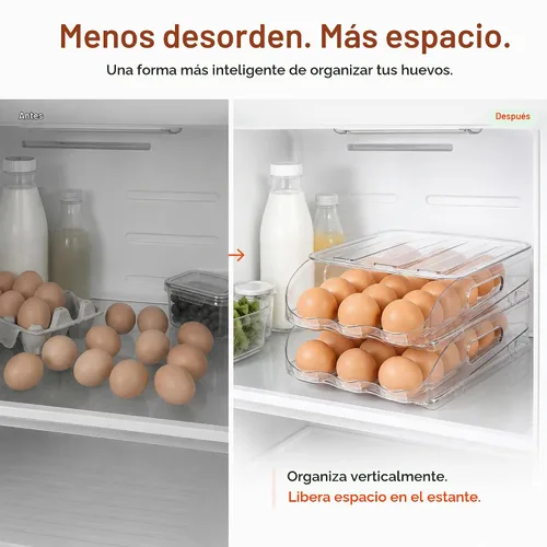 Vista 4 de SMRCAD Soporte para Huevos para Refrigerador, Dispensador de Huevos con Rodamiento Estable Automático con Parachoques de Silicona y Asa para Nevera