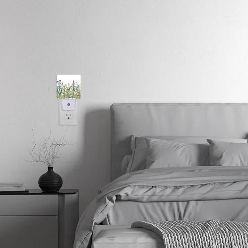 Vista 7 de Luz nocturna, hierbas y flores silvestres, luces nocturnas enchufables a la pared para niños y niñas, luz nocturna decorativa media redonda, lámpara