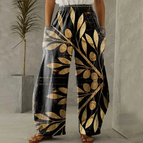Vista 2 de Pantalones casuales cómodos y holgados de pierna ancha para mujer pantalones deportivos de cintura alta pantalones deportivos con bolsillos