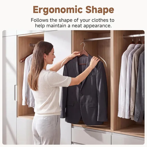 Vista 5 de StorageWorks - Paquete de 6 perchas de madera extra anchas con hombro para abrigos, camisas, chaquetas, pantalones y trajes (color nogal claro)