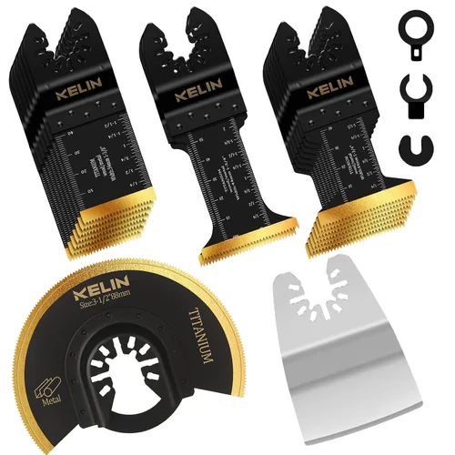 Vista 9 de KELIN Kit de 116 cuchillas oscilantes multiherramienta, 4 tipos de hojas de sierra de titanio para madera, metal, paneles de yeso, tuberías, se