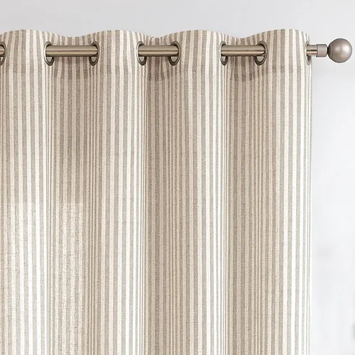 Vista 20 de Cortinas de cocina estilo granja a rayas Vangao de 24 pulgadas de largo, cortinas de lino para café, cortinas de nivel con rayas, cortinas Boxter