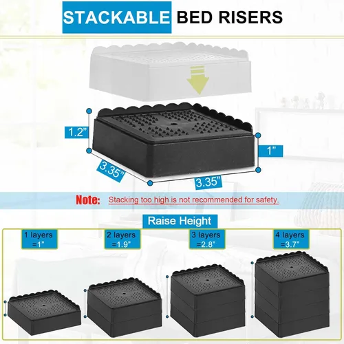 Vista 2 de Elevador de cama de 1 pulgada, 2 pulgadas, 3 pulgadas, 4 pulgadas de alta resistencia, elevador de muebles ajustable para mesa, escritorio, sofá