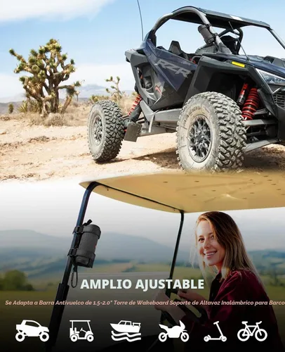 Vista 5 de Xislet Speaker Holder for Bike with Carabiner Fits JBL Anker for UTV ATV Ajustable soporte de altavoz para carrito de golf, compatible con JBL