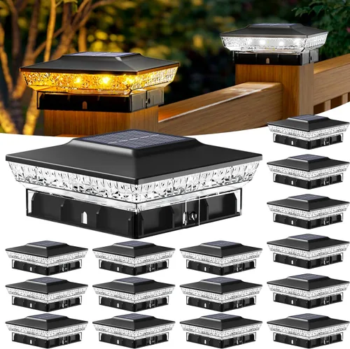 Vista 20 de btfarm Paquete de 8 luces solares para punta de poste al aire libre, 2 modos de color 16 luces LED para postes de valla se ajustan a 4x4 3.5x3.5