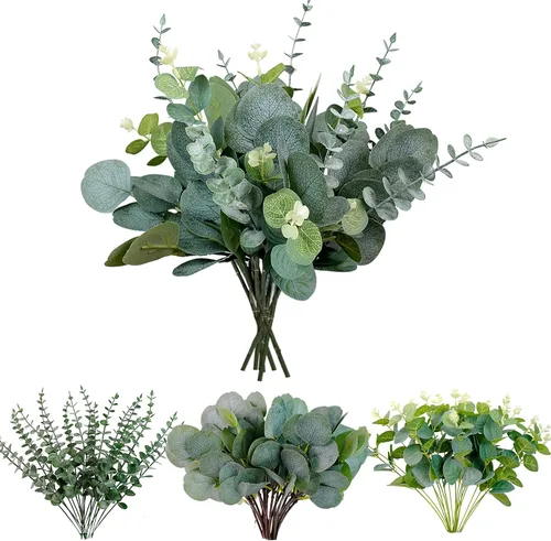 Vista 8 de 40 Piezas 4 Tipos de Tallos de Hojas de Eucalipto Artificial a Granel, Ramas de Vegetación de Eucalipto Falso, Tallos de Hojas Verdes Sintéticos