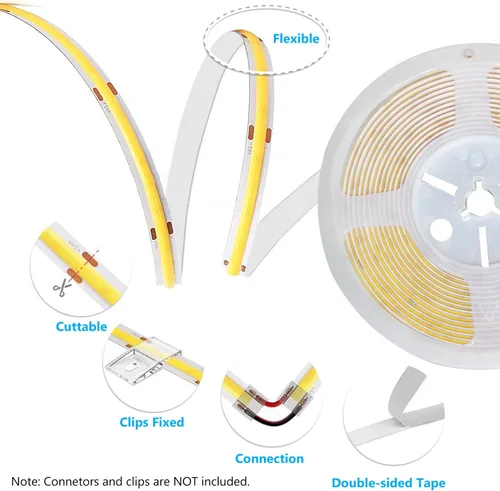 Vista 5 de dalattin - Tira de luces LED IC RGB COB inteligente, 576 LEDs/m, alta densidad direccionable, flexible con control remoto y aplicación, 5 metros