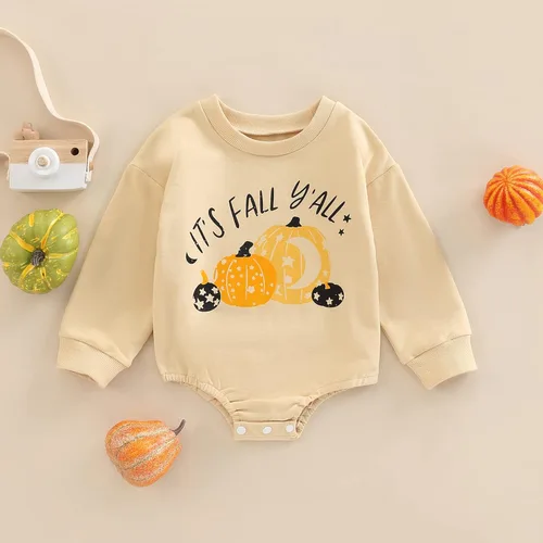 Vista 52 de Ropa de Halloween para bebé niña, sudadera con estampado de calabaza, mameluco de burbujas, lindo traje de Acción de Gracias de otoño