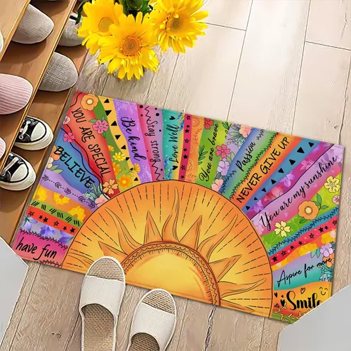 Vista 6 de Tapete bohemio con citas inspiradoras de 17 x 29 pulgadas, tapete decorativo de entrada, tapete de goma antideslizante, tapete lavable