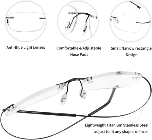 Vista 6 de FEISEDY Gafas de lectura ligeras sin montura de acero inoxidable antiazul B2686