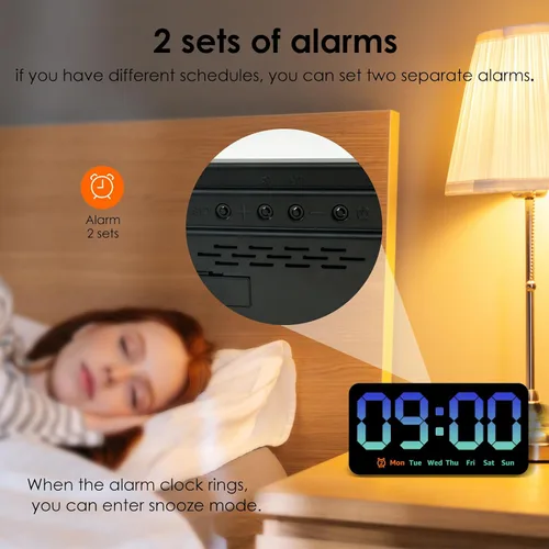 Vista 8 de Reloj de pared digital con atenuador de brillo de pantalla grande, reloj de pared digital LED con pantalla RGB, pequeño reloj de pared para sala