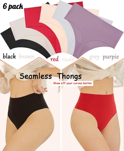 Vista 5 de Knowyou Tangas de cintura alta para mujer, ropa interior sin costuras para mujer, bragas sexys transpirables para mujeres, paquete de 6