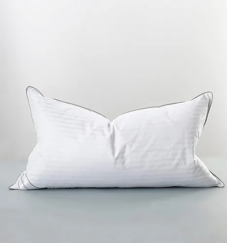 Vista 8 de Juego de 2 almohadas de plumas de ganso, 100% algodón, diseño de rayas, blanco, tamaño Queen (paquete de 2)