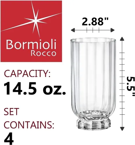 Vista 2 de Bormioli Rocco Florian - Vasos de cóctel Highball and Long Island, 14.5 onzas, transparentes, juego de 4