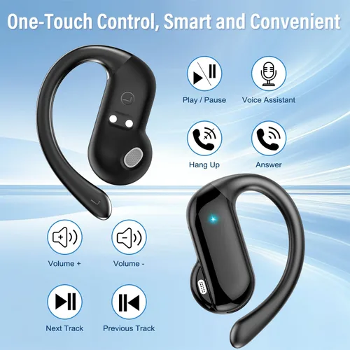 Vista 6 de Auriculares de oreja abierta, auriculares inalámbricos Bluetooth 5.4 con ganchos para los oídos, auriculares estéreo de alta fidelidad de 32 horas