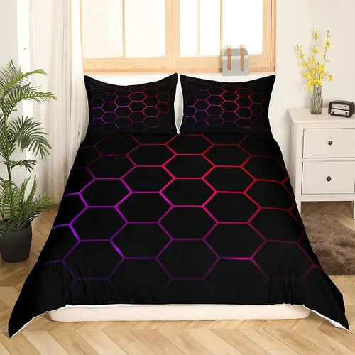 Vista 31 de Funda de edredón de panal para niños, hombres y niñas, juego de ropa de cama moderno con temática geométrica hexagonal, diseño de cuadrícula