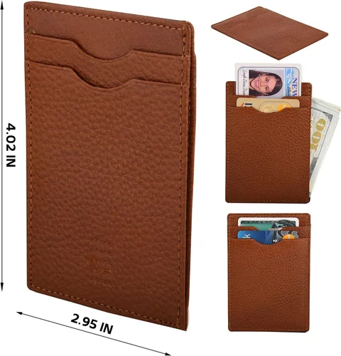 Vista 2 de Elegant Plain cardholder Genuine Leather RFID blocking Magnetic Clip Cardcase Wallet Slim Design for Front and Back Pocket Quality Cardcase wallet