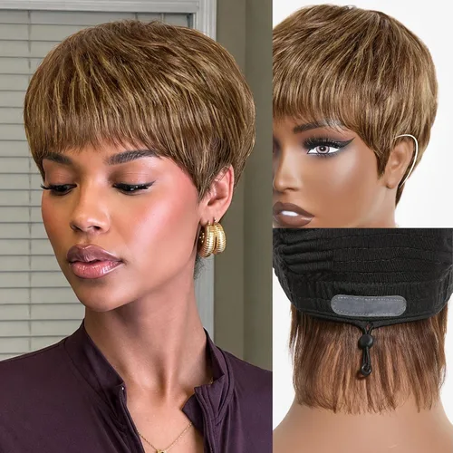 Vista 33 de Luvme Hair Ultra Confortable, de Colocación Rápida y Fácil, Corte Pixie Corto con Flequillo de 12.7 cm, con Tapa de Algodón Amistosa con la Piel