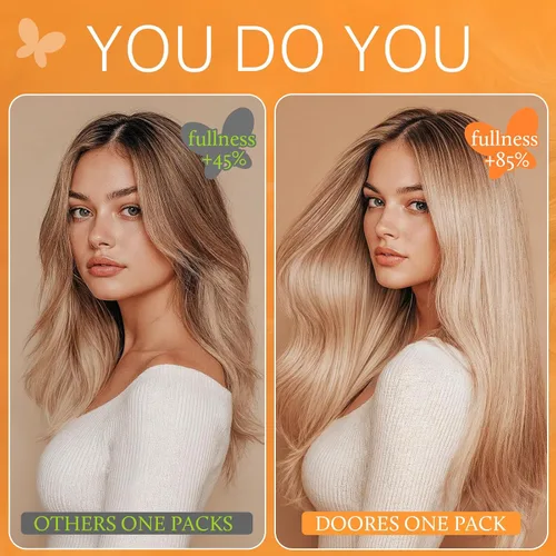Vista 6 de DOORES - Extensiones de cabello humano real, rubio oscuro con reflejos rubio dorado, 24 pulgadas, 120 g, 7 unidades, extensiones Remy con clip