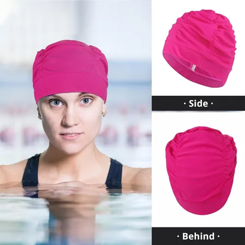 Vista 2 de Swim Caps for Women Swimming,1 Pcs Fabric Nylon Cloth Swim Cap, Comfort Pleated Swimming Cap for Long Hair, Not Waterproof Elastic Bathing Caps