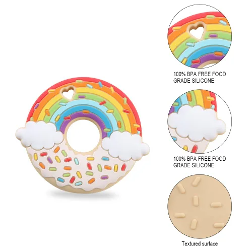 Vista 2 de Rainbow Donut - Mordedor sensorial masticable para niños y niñas, juguete de dentición masticable de silicona de grado alimenticio para niños