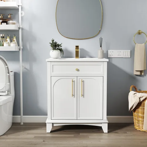 Vista 35 de Henf 28 Inch Bathroom Vanity with Ceramic Integrated Sink, Blue Bathroom Storage Cabinet with 2 Soft Close Doors,1 Tilt-Out Drawer,Reinforced Corner
