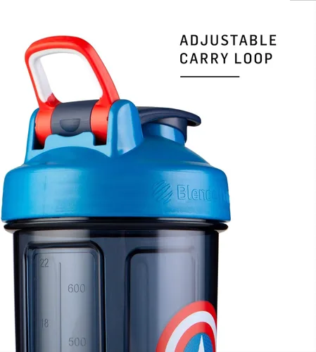 Vista 5 de BlenderBottle - Botella agitadora Pro Series Marvel perfecta para batidos de proteínas y preentrenamiento, 28 onzas, Capitán Marvel