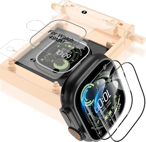 Vista 8 de YMHML Funda compatible con Apple Watch de 1.496 pulgadas Series 3/2/1 con protector de pantalla de vidrio templado integrado, protector delgado