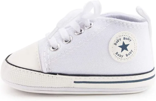 Vista 3 de KIDSUN - Zapatos deportivos unisex de caña alta para bebés mezclilla de lona suela antideslizante suaves para los primeros pasos