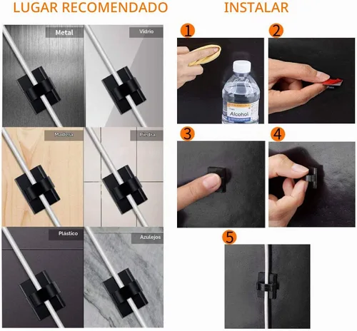 Vista 4 de Clips adhesivos resistentes para cables, paquete de 100 unidades, autoadhesivos, cable de cable, gestión de escritorio para oficina, hogar