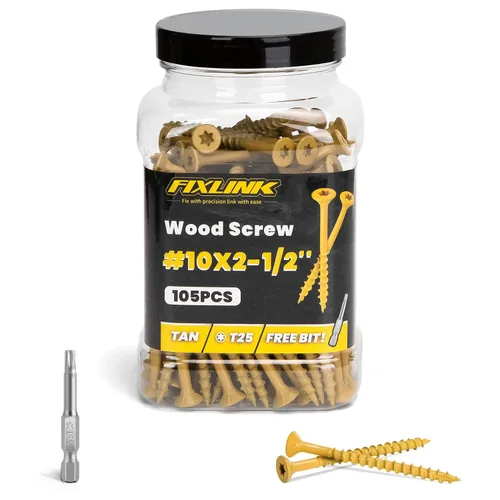 Vista 30 de Tornillos para madera de 2-1/2 pulgadas, tornillos para terraza FIXLINK #10 x 2-1/2", 310 piezas, recubiertos con epoxi, broca de estrella T25