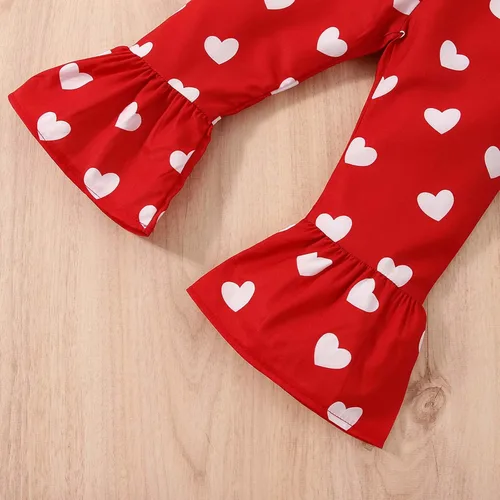 Vista 3 de TBUIALL Toddler Girls Valentine's Day Sleeveless Vest Tops Hearts Printed Bell Bottoms Pants Kids Outfits Swaddling Set