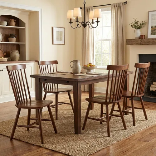 Vista 13 de Juego de 4 sillas de comedor Windsor, sillas de cocina de estilo granja con respaldo de vástago, sillas laterales de madera maciza sin brazos