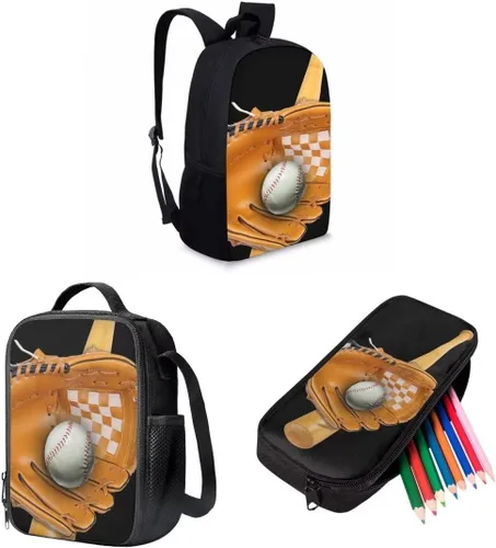 Vista 2 de AmzPrint Mochila ligera de 17 pulgadas para la escuela, mochila kawaii, mochila escolar para niñas, color rosa, Pelota de béisbol, Tamaño único