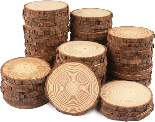 Vista 16 de 4 piezas de rodajas de madera natural de 10-12 pulgadas, círculos de madera de pino sin terminar con corteza para posavasos, manualidades DIY