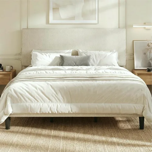 Vista 12 de SHA CERLIN - Base de cama con plataforma de tamaño completo con cabecera ajustable y soporte de listones de madera, base de colchón tapizada