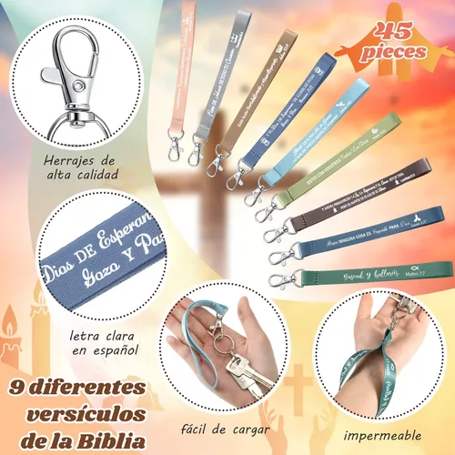 Vista 3 de 45 llaveros cristianos a granel inspiradores con versículos bíblicos, llaveros de poliéster con escritura, regalos de fiesta religiosa