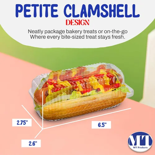 Vista 2 de MT Products Recipiente de plástico para perros calientes – 6.5 x 2.75 x 2.6 pulgadas – Recipientes para llevar con tapa con bisagras para ensaladas