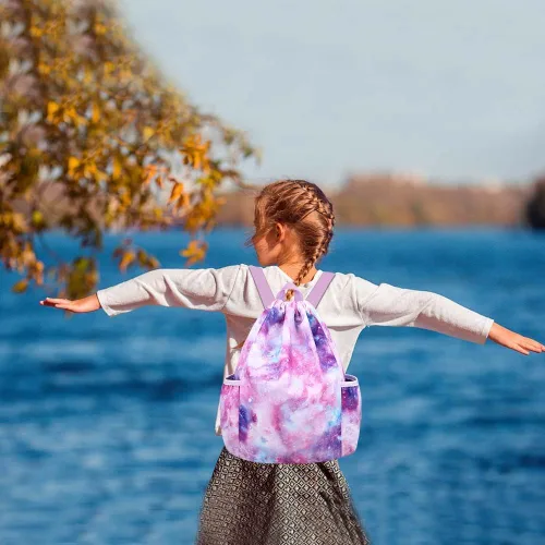 Vista 8 de RHCPFOVR Mochila con cordón para niños, bolsas de unicornio para niñas, gimnasio, baile, playa, natación, bolsa de viaje con dos soportes