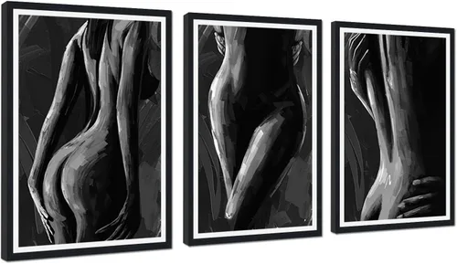 Vista 67 de Novatique 3 piezas de arte de pared sexy en blanco y negro para parejas desnudas, decoración de pared abstracta de amor para mujeres y hombres, arte