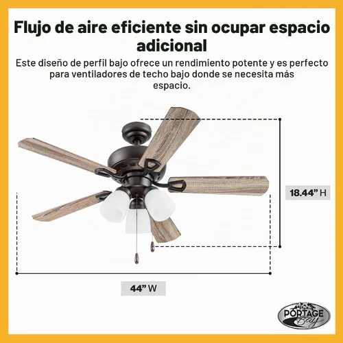 Vista 3 de Portage Bay 51442 Miller Park Ventilador de techo, 44, bronce