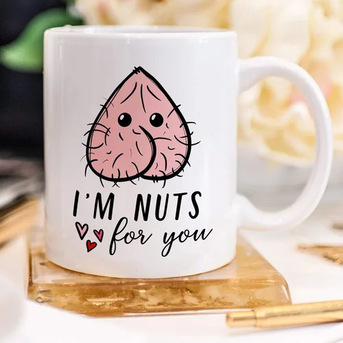 Vista 3 de YouNique Designs Taza con texto en inglés "I Nuts about You", taza de café de aniversario para hombres, taza de cumpleaños para novio, novia