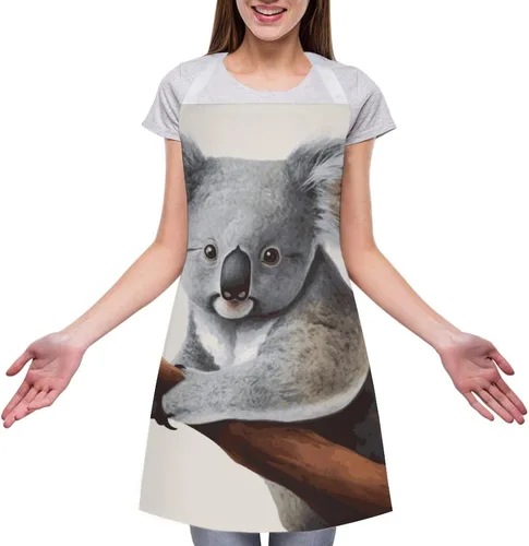 Vista 3 de Personalized Koala And Butterfly Adult Apron, Kitchen Cooking Aprons for Woman Man, Adjustable Bib Apron with Pocket for Baking, BBQ Crafting