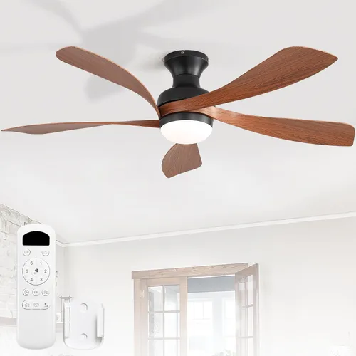 Vista 17 de Sofucor Ventilador de techo inteligente de perfil bajo de 52 pulgadas con luces y control remoto, ventilador de techo empotrado funciona con Blanco